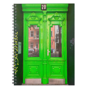GRÖNT WOODEN GLASS DOOR ANTECKNINGSBOK