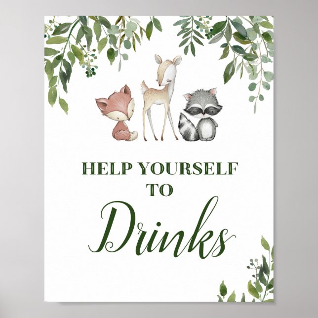 Grönt Woodland Bord Sign - Drinks Sign 8x10 Poster (Framsidan)