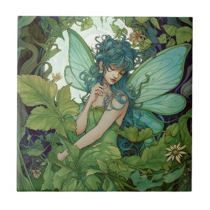 Grönt Woodland Fairy Fantasy Art Kakelplatta