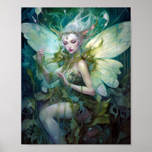 Grönt Woodland Fairy Fantasy Art Poster