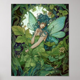 Grönt Woodland Fairy Fantasy Art Poster
