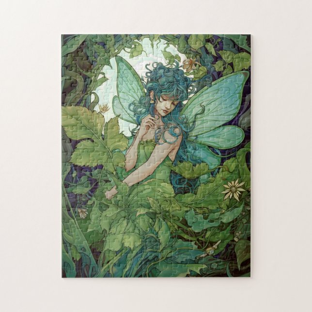 Grönt Woodland Fairy Fantasy Art Pussel (Vertikal)
