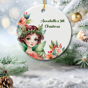 Grönt Woodland Fairy with Flowers Ornament