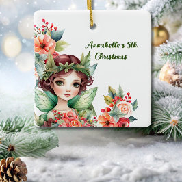 Grönt Woodland Fairy with Flowers Ornament