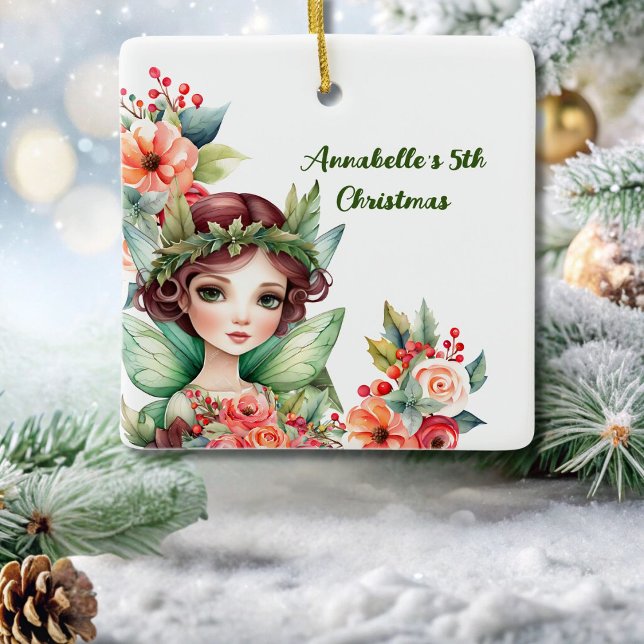 Grönt Woodland Fairy with Flowers Ornament (Skapare uppladdad)