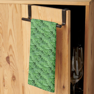 Grönt Woodland Ferns Mönster Nature Kökshandduk