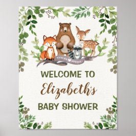 Grönt Woodland Forest Baby djur Välkomsthälsning P Poster