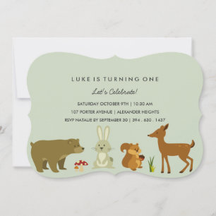 Grönt Woodland Friends Birthday-inbjudan Inbjudningar
