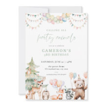 Grönt Woodland Party Animals Birthday Call