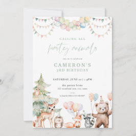 Grönt Woodland Party Animals Birthday Call Inbjudningar