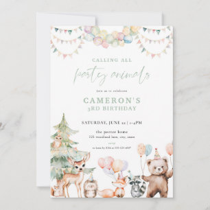 Grönt Woodland Party Animals Birthday Call Inbjudningar