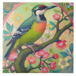 Grönt Woodpecker Bird Oriental Asian Rosa Blommigt Kakelplatta<br><div class="desc">"grönt woodpecker bird art",  "wildlife perched on gren",  "rosa blomma träd blommars",  "blommigt blommor cherry blommar",  "exotic colorful multifärgad sakura",  "contemporary gustav klimt inspirerad",  "dekorative art deco nouveau",  "söt vacan asian pastel",  "underbar vivid arty botanical" "bright chinese japanese multicolor"</div>