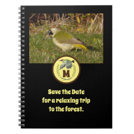 Grönt Woodpecker Flies Monogram Photo Anteckningsbok
