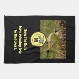 Grönt Woodpecker Flies Monogram Photo Kökshandduk