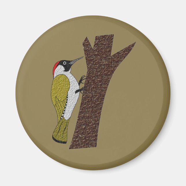 Grönt Woodpecker Illustration Magnet (Framsidan)