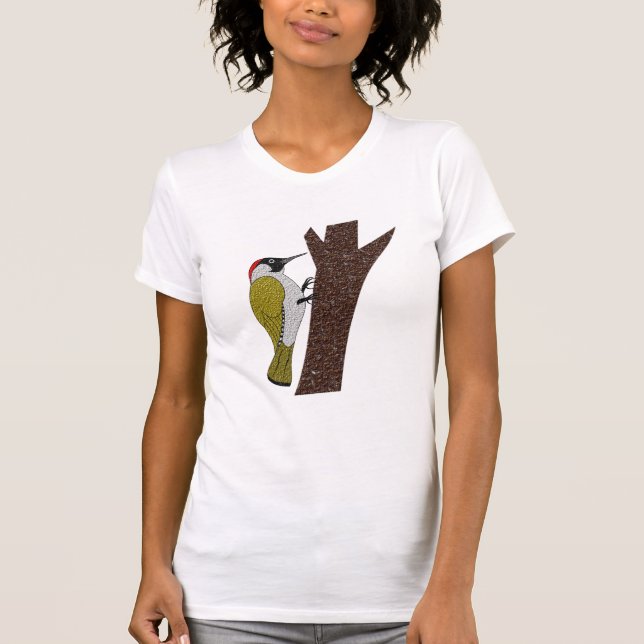 Grönt Woodpecker Illustration T Shirt (Framsida)