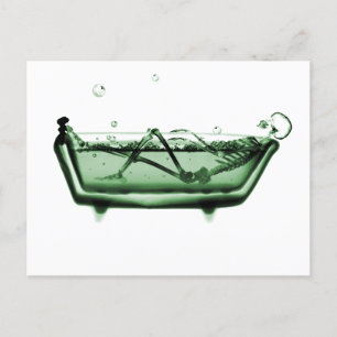Grönt X-Ray Vision Skeleton i Bath Tub Vykort