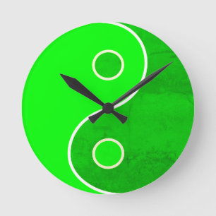 Grönt Yin Yang Art Rund Klocka