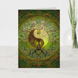 Grönt Yin Yang Mandala med Livets träd Kort