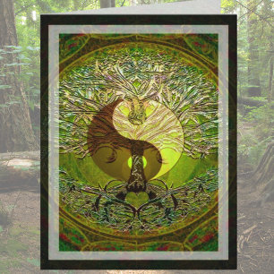 Grönt Yin Yang Mandala med Livets träd Kort