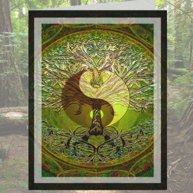 Grönt Yin Yang Mandala med Livets träd Kort (Skapare uppladdad)