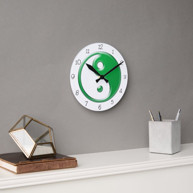 Grönt Yin Yang Round Clock Rund Klocka (Kontor)