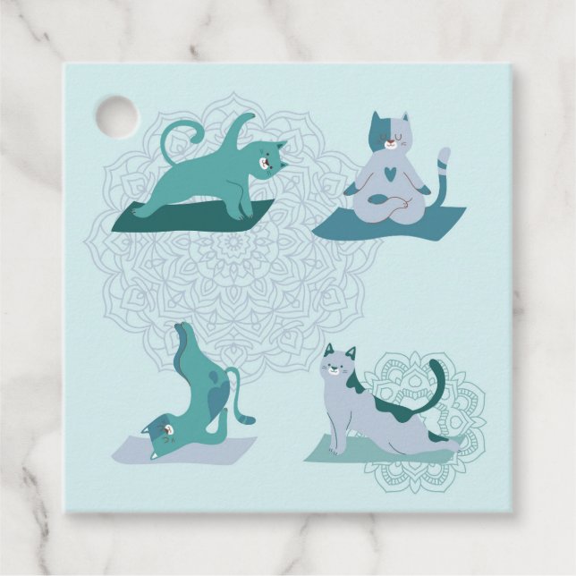 Grönt Yoga Cats Gåvor Etiketter (Framsida)
