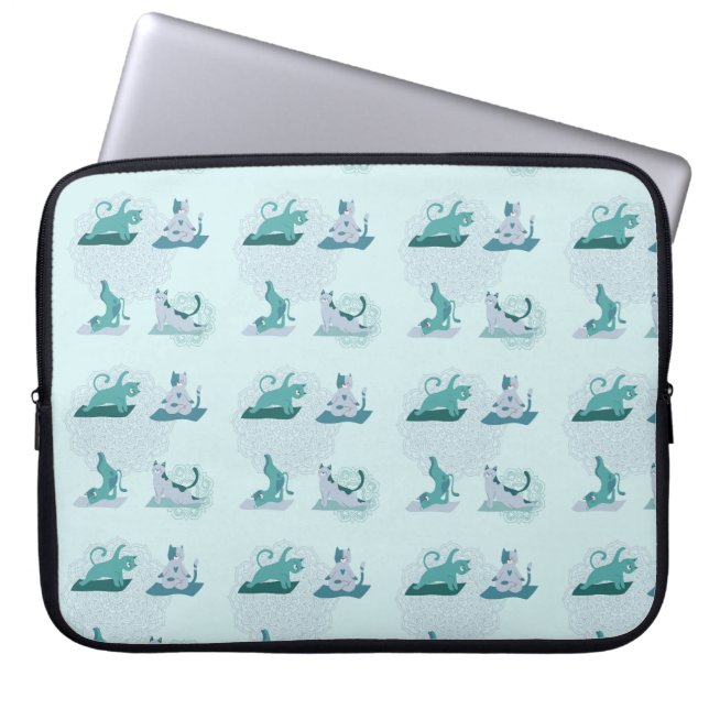 Grönt Yoga Cats Laptop Fodral (Framsidan)