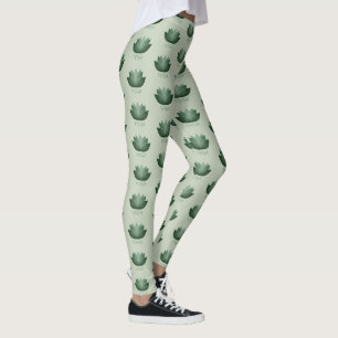 Grönt Yoga Lotus Flower Leggings