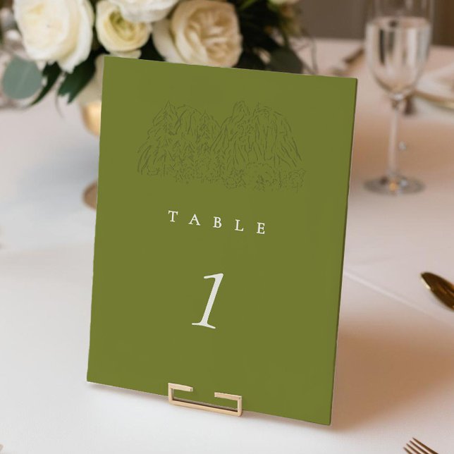 Grönt Yosemite Park Mountain Bröllopsbord Nummer (Green Yosemite Park Mountain Range 5x7"  Wedding Table Number)