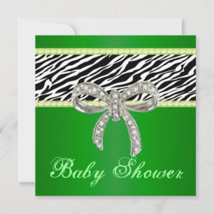 Grönt Zebra Diamond Bow Baby Shower-inbjudan Inbjudningar