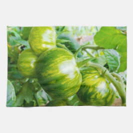Grönt Zebra Heirloom Tomatis på vinet Kökshandduk