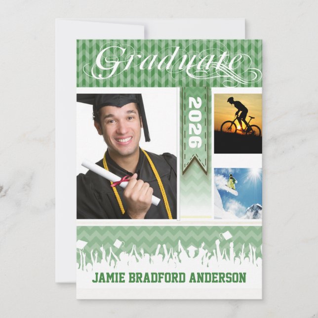 Grönt Zig Zag Senior 3 Bilder klass Meddelande (Framsida)