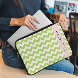 Grönt Zigzag, Grönt Chevron, ditt namn Laptop Fodral