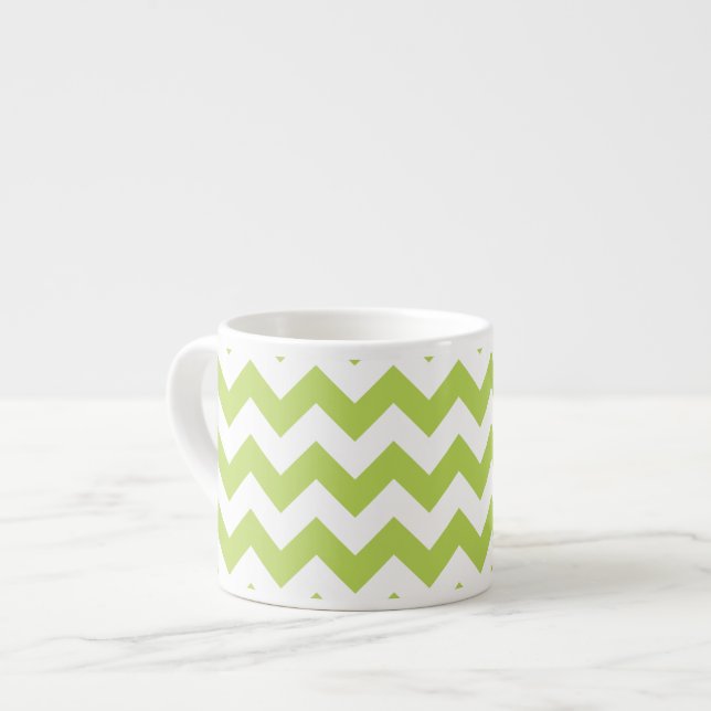 Grönt Zigzag, Grönt Chevron, Geometric Mönster Espressomugg (Framsida vänster)