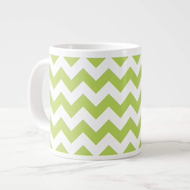 Grönt Zigzag, Grönt Chevron, Geometric Mönster Jumbo Mugg (Framsida vänster)