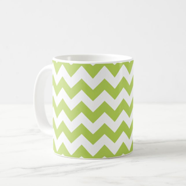 Grönt Zigzag, Grönt Chevron, Geometric Mönster Kaffemugg (Framsida vänster)