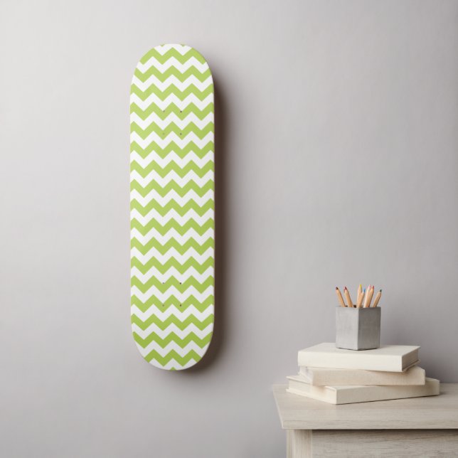 Grönt Zigzag, Grönt Chevron, Geometric Mönster Mini Skateboard Bräda 18,5 Cm (Väggkonst)