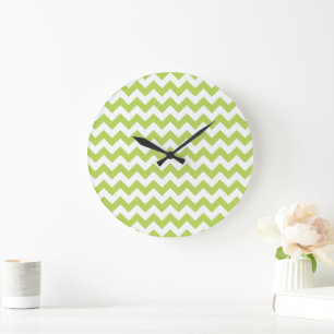 Grönt Zigzag, Grönt Chevron, Geometric Mönster Stor Klocka