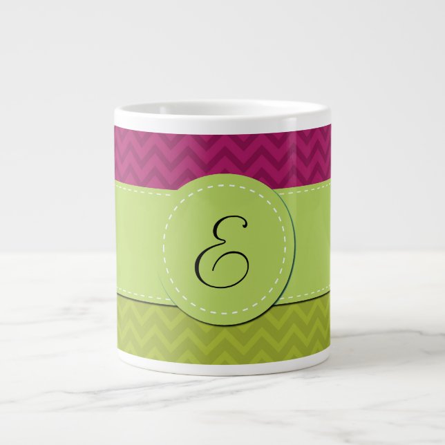 Grönt Zigzag, Rosa Zigzag, Chevron, Monogram Jumbo Mugg (Framsidan)