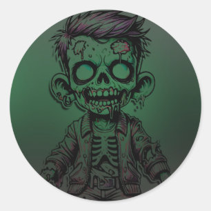 Grönt Zombie Barn & Slimm Halloween Födelsedagsfes Runt Klistermärke