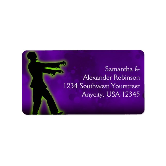 Grönt Zombie på Lila Adressetikett (Framsidan)