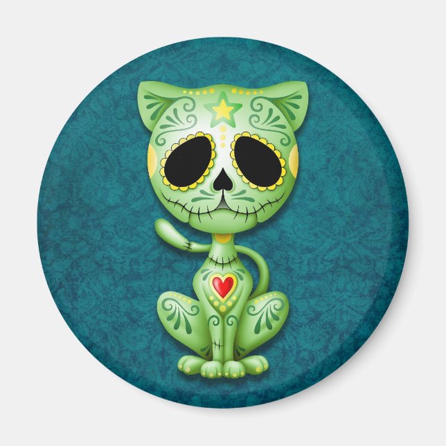 Grönt Zombie Sugar Kitten Magnet (Framsidan)