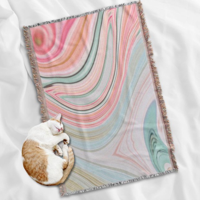  gröntar för  av korallmint, regnbågsmassor för ro filt (blush pink coral mint green rainbow marble swirls throw blanket)