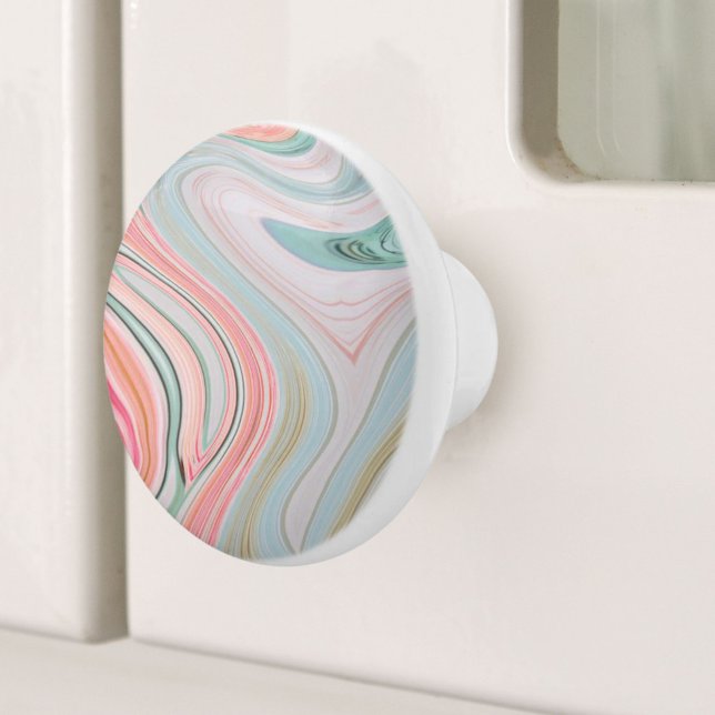  gröntar för  av korallmint, regnbågsmassor för ro knopp (blush pink coral mint green rainbow marble swirls ceramic knob)