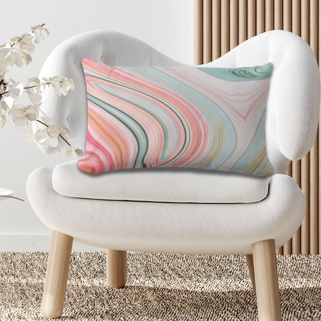  gröntar för  av korallmint, regnbågsmassor för ro lumbarkudde (blush pink coral mint green rainbow marble swirls lumbar pillow)