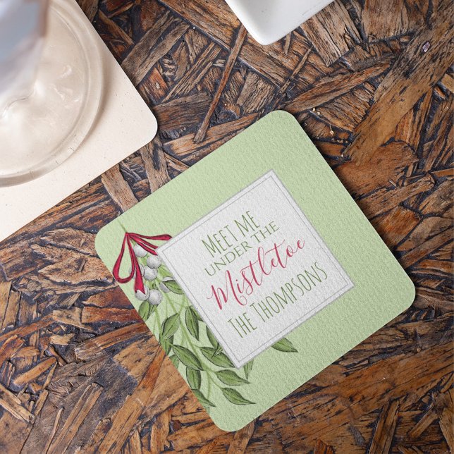 Gröntar för botaniska juldagar i Cute Winter Underlägg Papper Kvadrat (Cute winter botanical Christmas greens coaster with festive holiday drink table decor.)