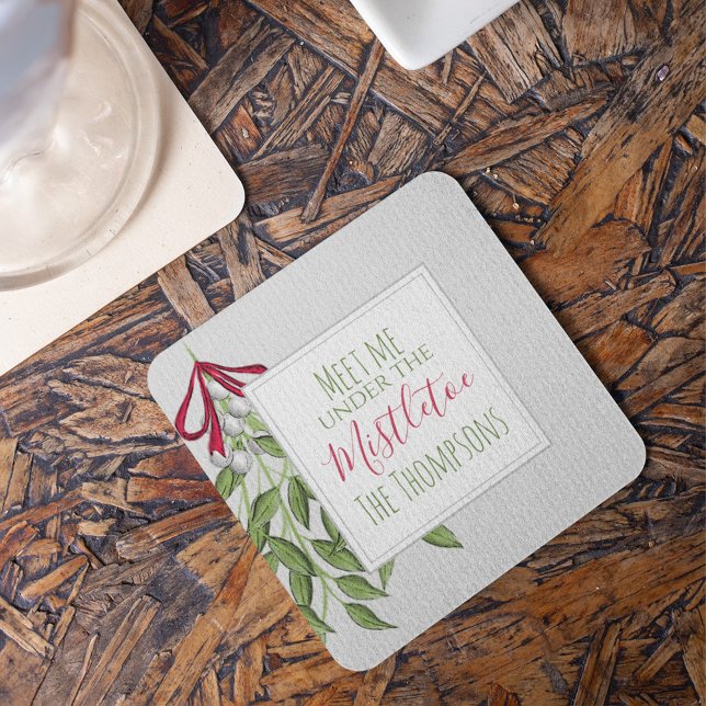 Gröntar för botaniska juldagar i Cute Winter Underlägg Papper Kvadrat (Cute winter botanical Christmas greens coaster with festive holiday greenery for seasonal entertaini)