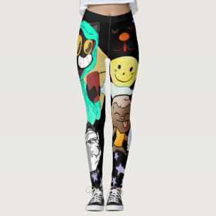 Gröntar för svart gult med udda tecknader  leggings