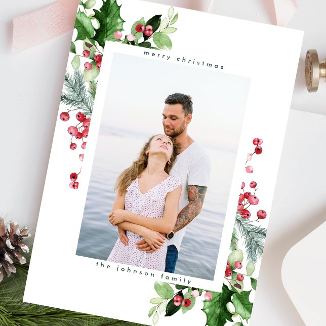 Gröntar med enkel vit Snö-vattenfärg, lush- ett fo Julkort (Skapare uppladdad)